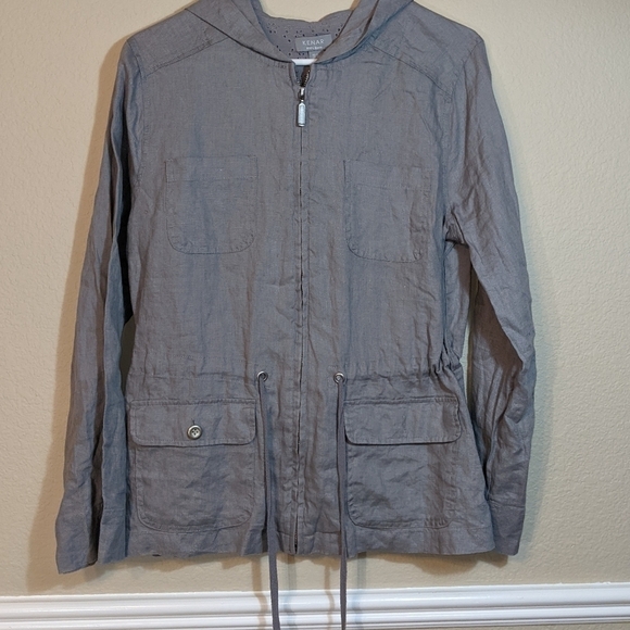 Kenar Grey Linen Zip Up Lightweight Jacket with Hoodie NWOT - Picture 1 of 5